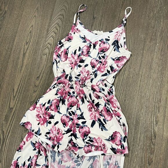 Peach Love California Romper Duster Back Floral Pattern Sleeveless Pink White M - Picture 3 of 9
